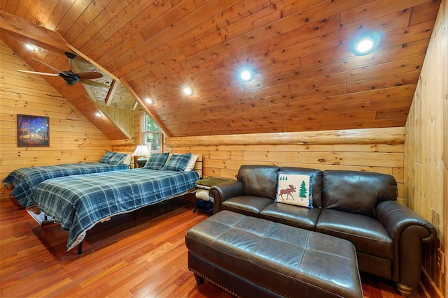 17441 Keister Rd, Laurelville, OH 43135 - bedroom with vaulted ceiling, wood walls, wood-type flooring, and wooden ceiling