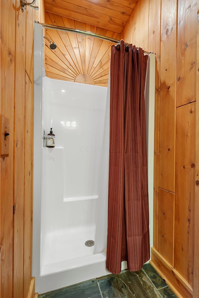 17441 Keister Rd, Laurelville, OH 43135 - full bathroom with a shower stall and wooden ceiling