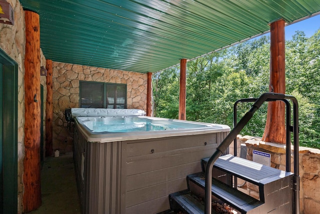 17441 Keister Rd, Laurelville, OH 43135 - wooden terrace with a hot tub and view of scattered trees