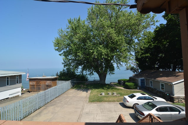 view of patio / terrace featuring a water view