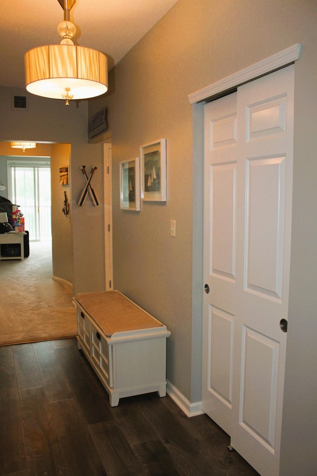 corridor with dark hardwood / wood-style floors