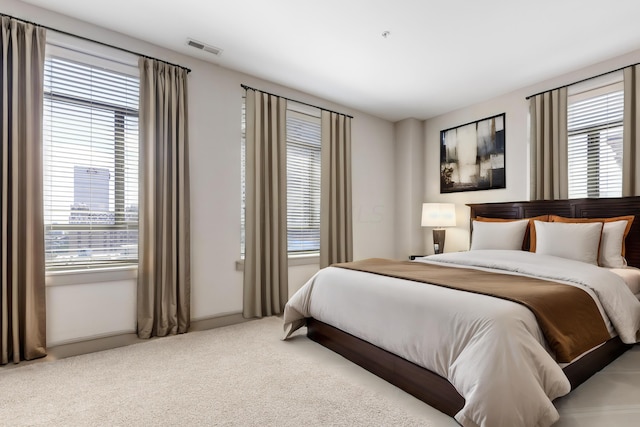 carpeted bedroom featuring multiple windows