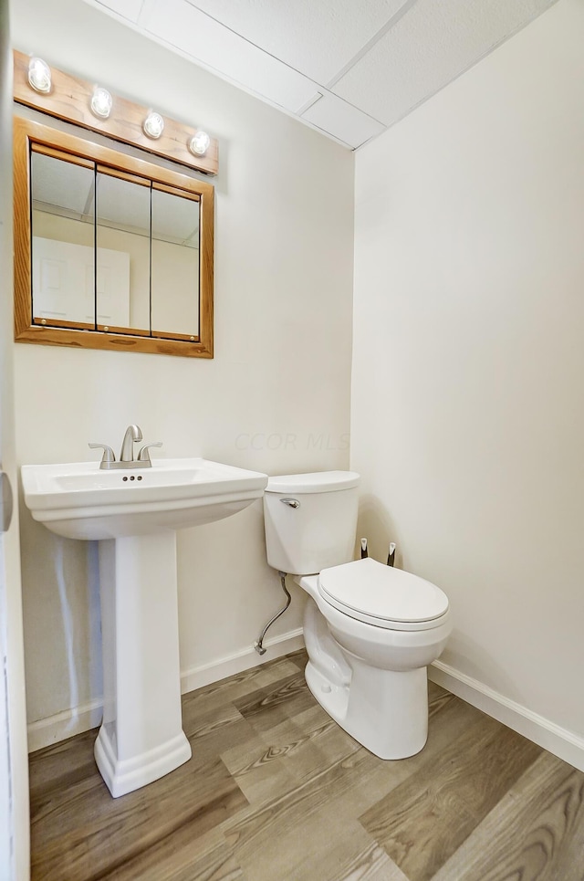 bathroom with hardwood / wood-style floors, toilet, and sink