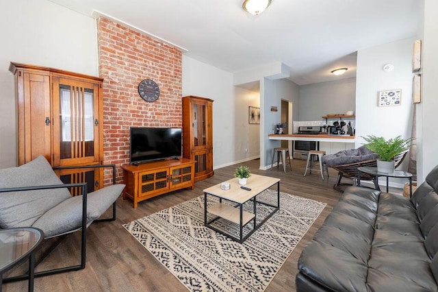 living room featuring dark hardwood / wood-style flooring