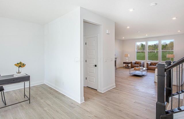 9931 Glenfield Ct Lot 37, Plain City, OH 43064 - interior space featuring light wood-type flooring, stairway, and recessed lighting
