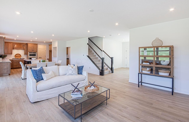 9931 Glenfield Ct Lot 37, Plain City, OH 43064 - living room with recessed lighting, stairs, light wood-style flooring, and baseboards