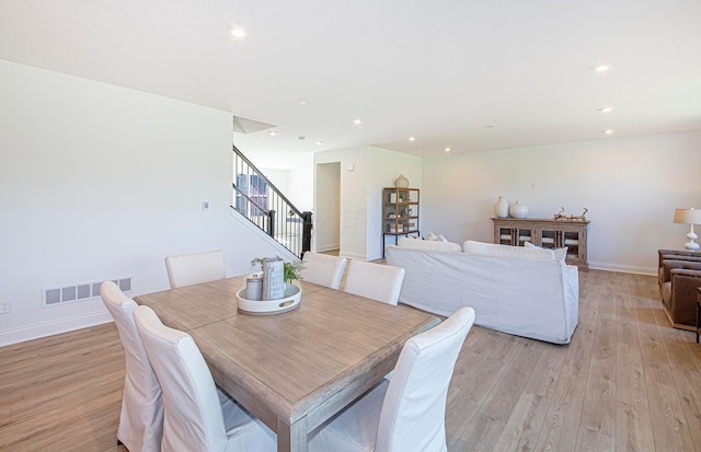 9931 Glenfield Ct Lot 37, Plain City, OH 43064 - dining area featuring recessed lighting, stairs, light wood-style flooring, baseboards, and visible vents