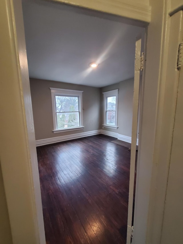 spare room featuring dark wood-type flooring