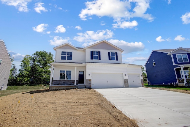 front facade with a garage