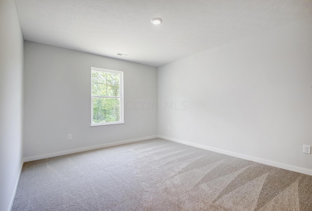 carpeted empty room featuring a textured ceiling