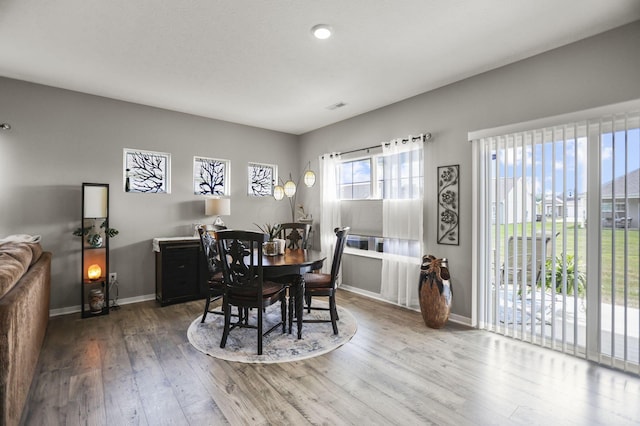 dining area with hardwood / wood-style floors