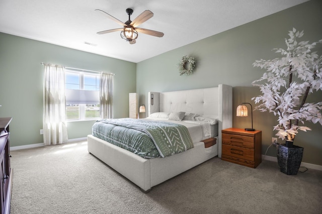 bedroom featuring carpet flooring and ceiling fan