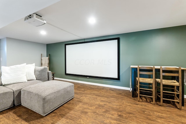 home theater featuring wood-type flooring