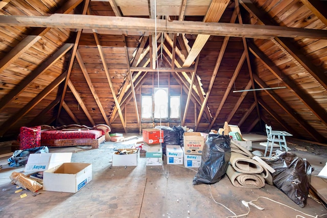 view of unfinished attic