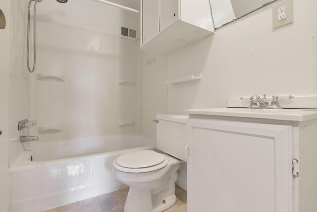 full bathroom featuring tile patterned flooring, vanity, shower / bath combination, and toilet