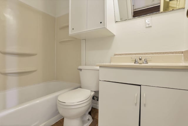 full bathroom featuring tile patterned flooring, vanity, shower / bath combination, and toilet