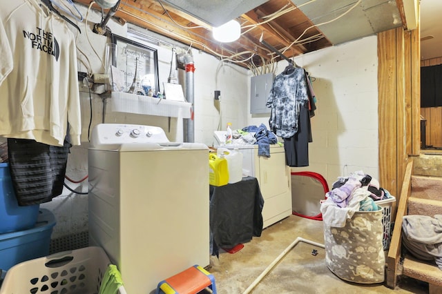 laundry area with independent washer and dryer and electric panel