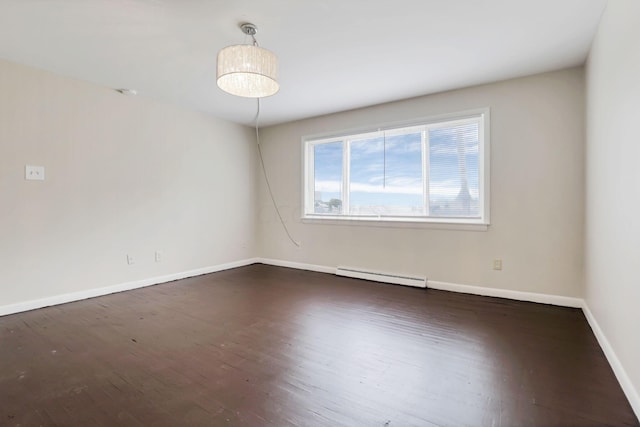 spare room featuring dark hardwood / wood-style flooring and a baseboard radiator