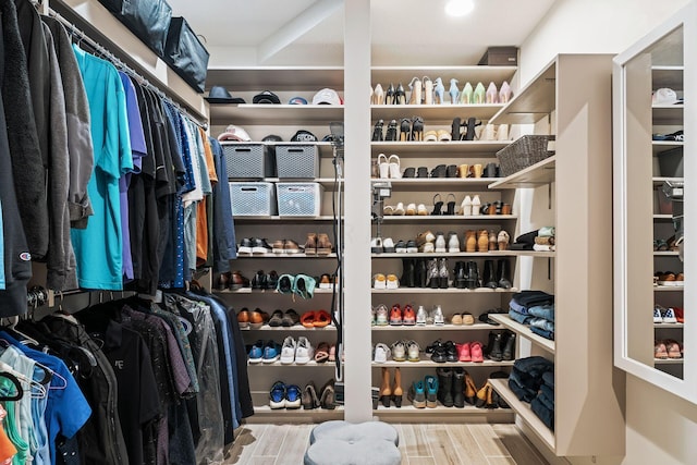 spacious closet featuring light hardwood / wood-style flooring