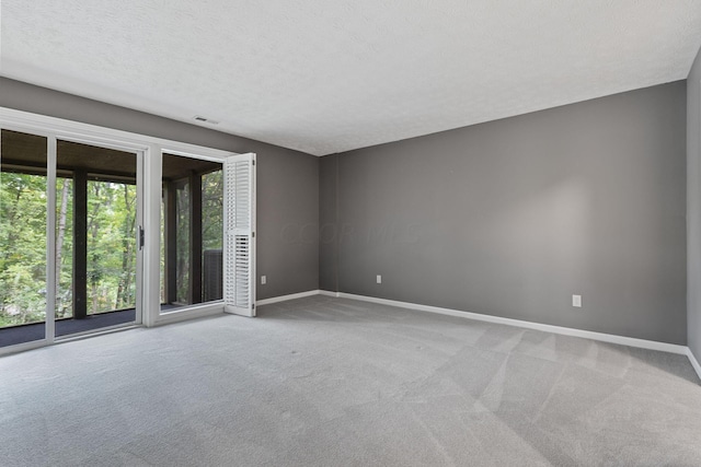 carpeted spare room with a textured ceiling