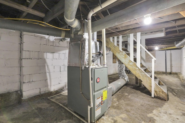 basement with heating unit