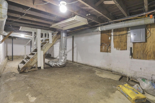 basement with electric panel