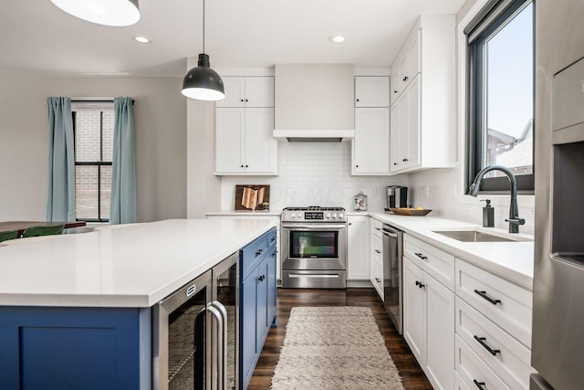 kitchen featuring a wealth of natural light, hanging light fixtures, stainless steel appliances, and sink