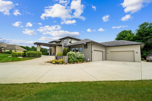 prairie-style home with a garage