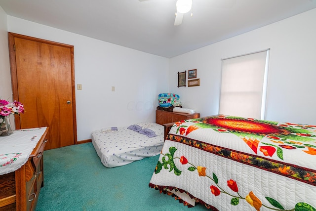 bedroom with carpet and ceiling fan