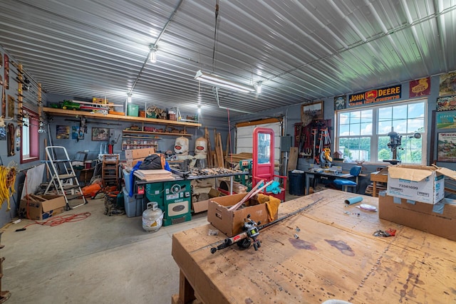 garage featuring a workshop area