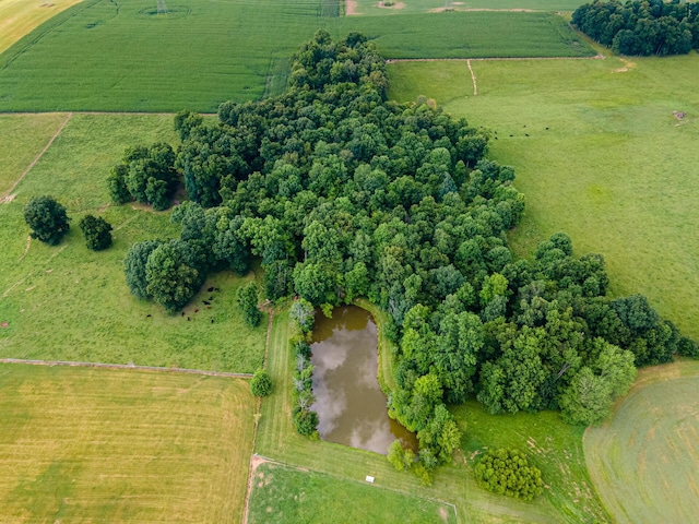 bird's eye view featuring a water view and a rural view