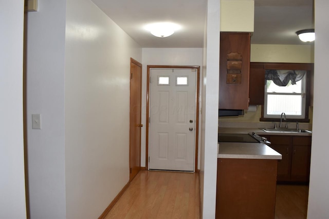 kitchen with light hardwood / wood-style floors and sink