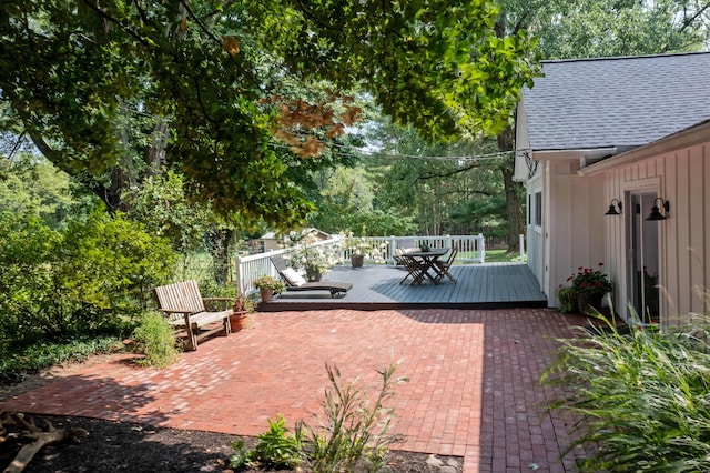 view of patio featuring a wooden deck