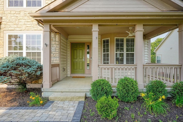 7265 Bromfield Dr, Canal Winchester, OH 43110 - entrance to property with stone siding and a ceiling fan