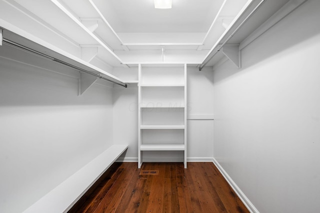 spacious closet featuring dark hardwood / wood-style floors