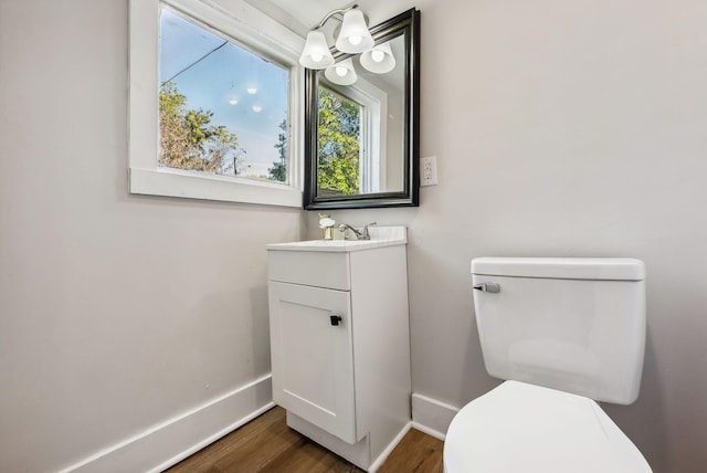 bathroom featuring vanity, hardwood / wood-style flooring, and toilet