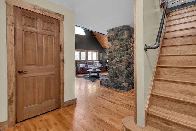 foyer entrance with light hardwood / wood-style flooring