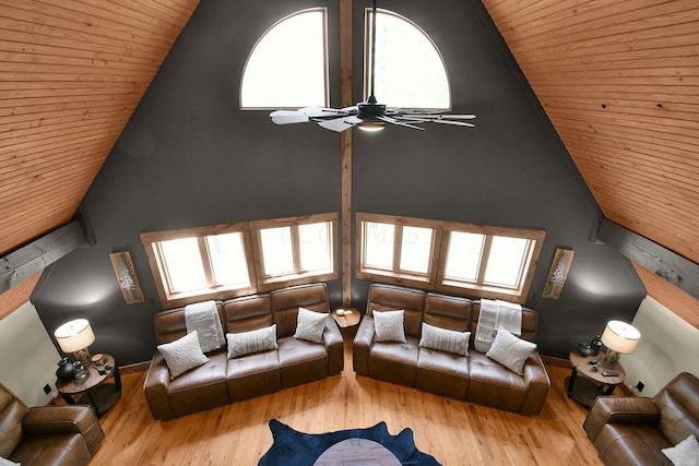 unfurnished living room featuring plenty of natural light, high vaulted ceiling, and light hardwood / wood-style flooring