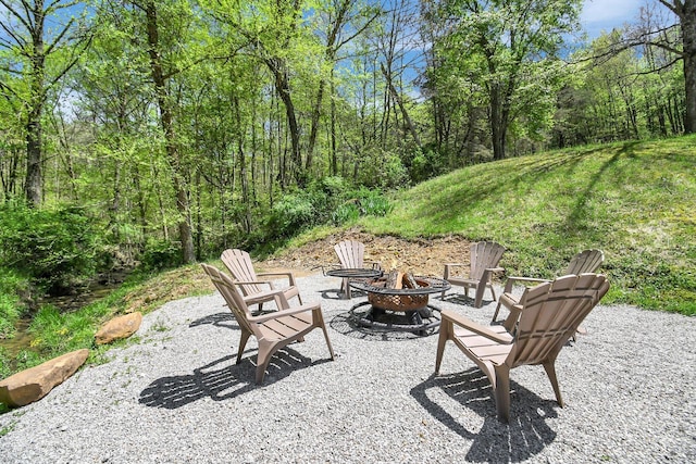 view of patio / terrace with an outdoor fire pit