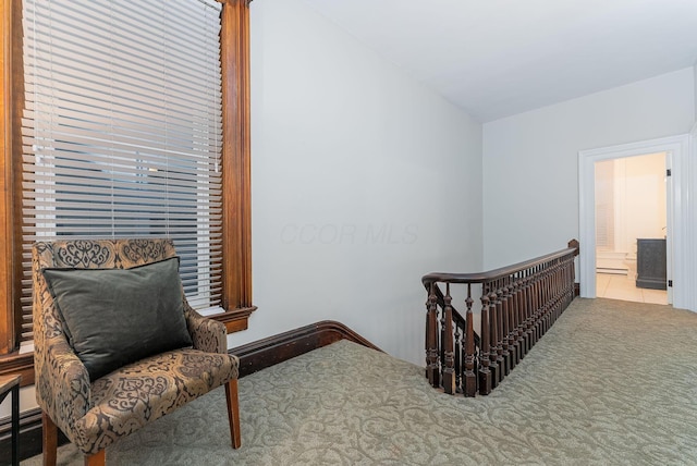 living area with light colored carpet