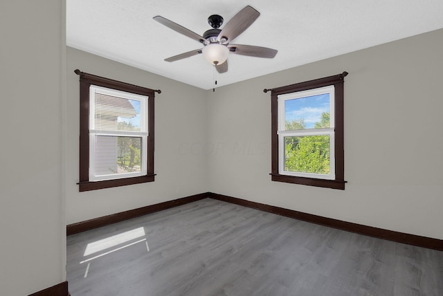 spare room with ceiling fan and wood-type flooring