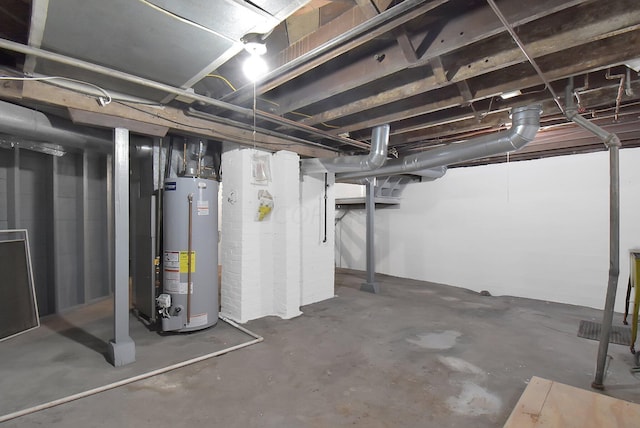 basement featuring water heater