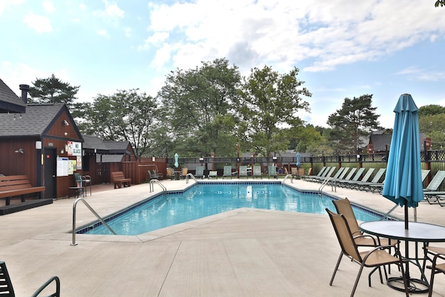 view of swimming pool with a patio