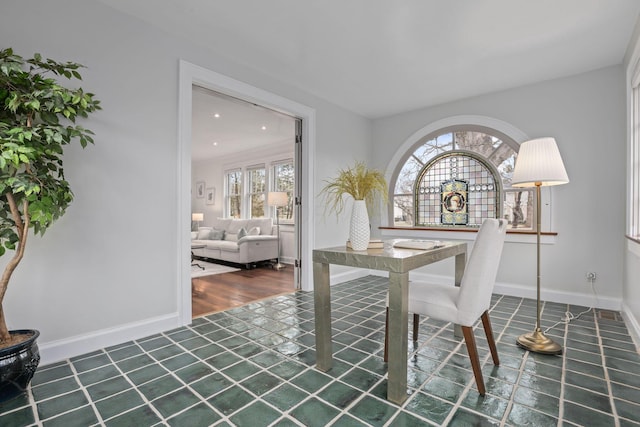 dining room with dark hardwood / wood-style floors