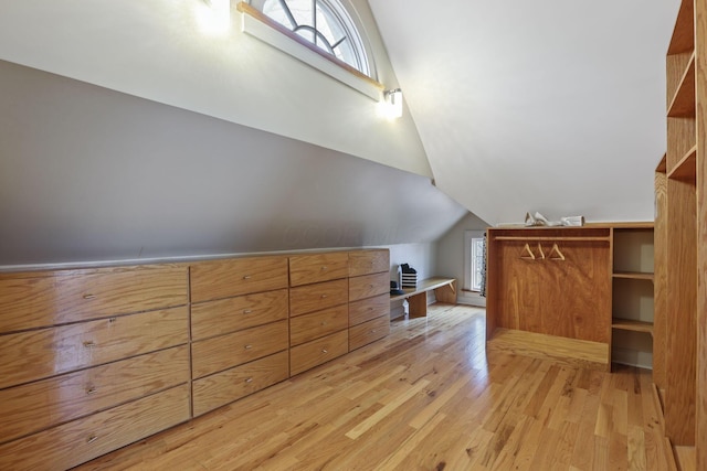 additional living space featuring vaulted ceiling, a wealth of natural light, and light hardwood / wood-style floors