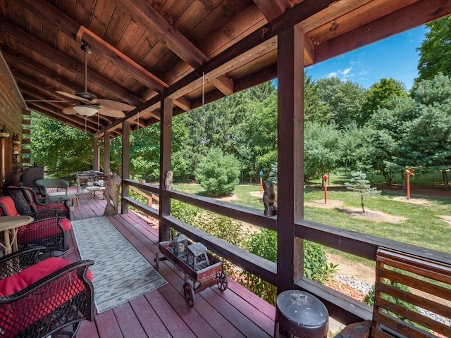 deck featuring ceiling fan