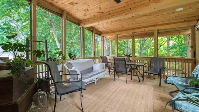 sunroom featuring a healthy amount of sunlight and wooden ceiling