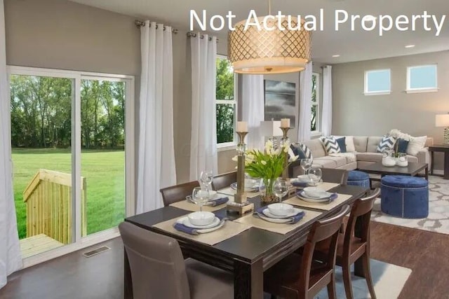 dining space with hardwood / wood-style floors