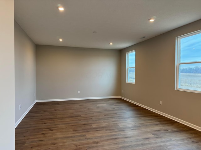 empty room with a healthy amount of sunlight and dark wood-type flooring