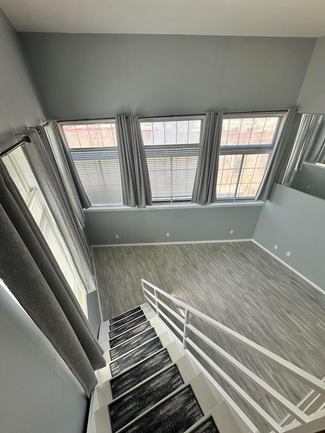 staircase featuring a wealth of natural light and hardwood / wood-style floors